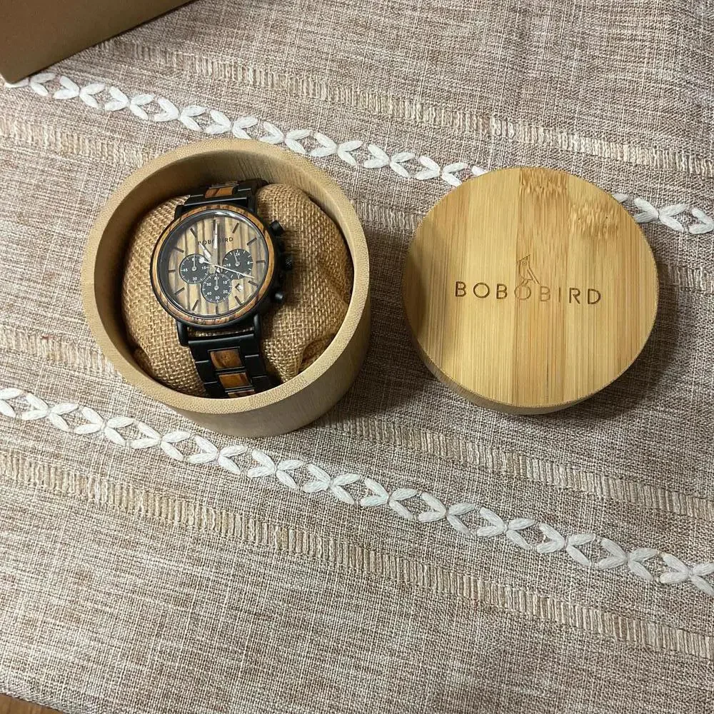 BOBO BIRD Wooden Chronograph Watch Men’s NEW in Box – Dad Message Gift - Picture 1 of 5